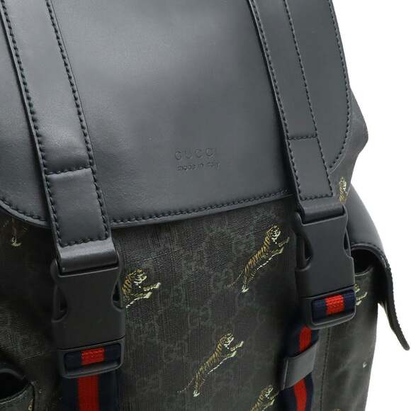 GUCCI Soft GG Supreme Sherry Line Backpack Tiger PVC Leather Black Grey 495563 - Picture 5 of 10